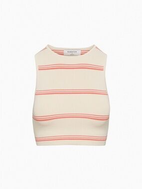 Babaton Racer Tank Cream & Pink Striped Knit Crop Size XL